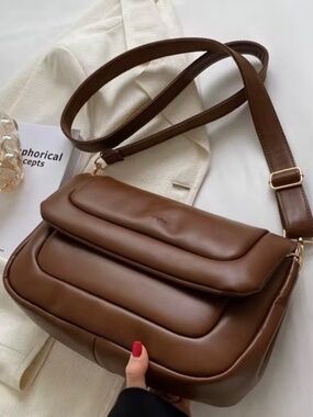 NEW! Dark Brown PU Leather Shoulder Bag